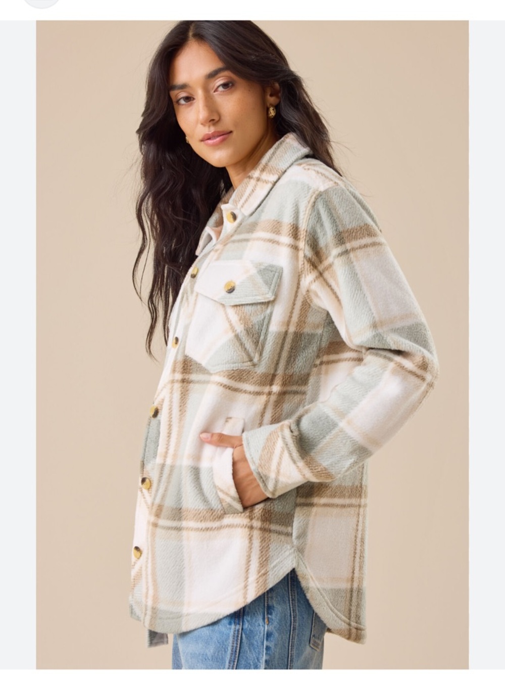 Altar'd State Cream, Sage & Tan Plaid Shacket